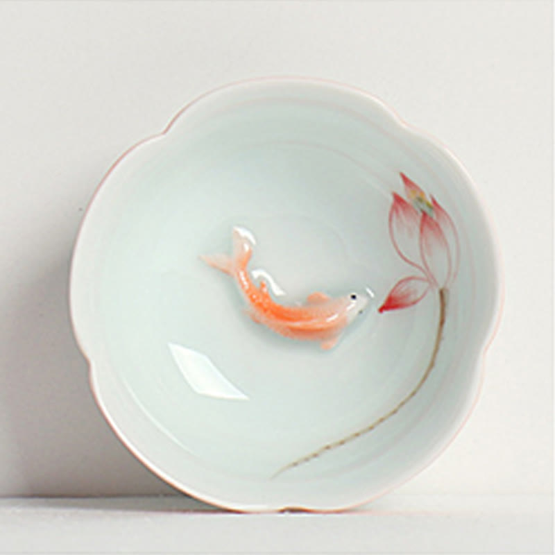 Buddhist Blessing Koi Fish Lotus Hand Teacup Kung Fu Tea Cup