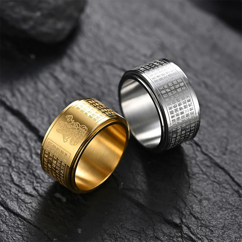 Buddhist Blessing Chinese Zodiac Natal Buddhist Blessing Heart Sutra Carved Titanium Steel Calm Rotatable Ring
