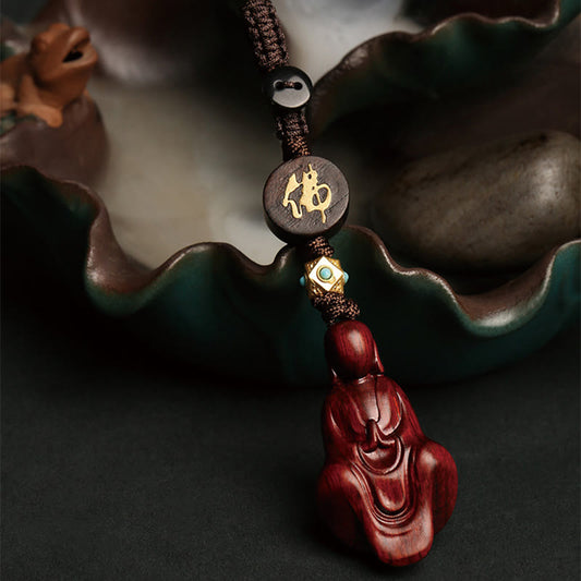 Buddhist Blessing Small Leaf Red Sandalwood Formless Buddha Protection Key Chain