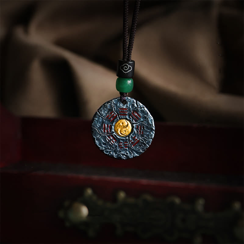 Buddhist Blessing 999 Sterling Silver 24k Gold Bagua Tai Chi Yin Yang Design Mountain Ghosts Spend Money Harmony Necklace Pendant