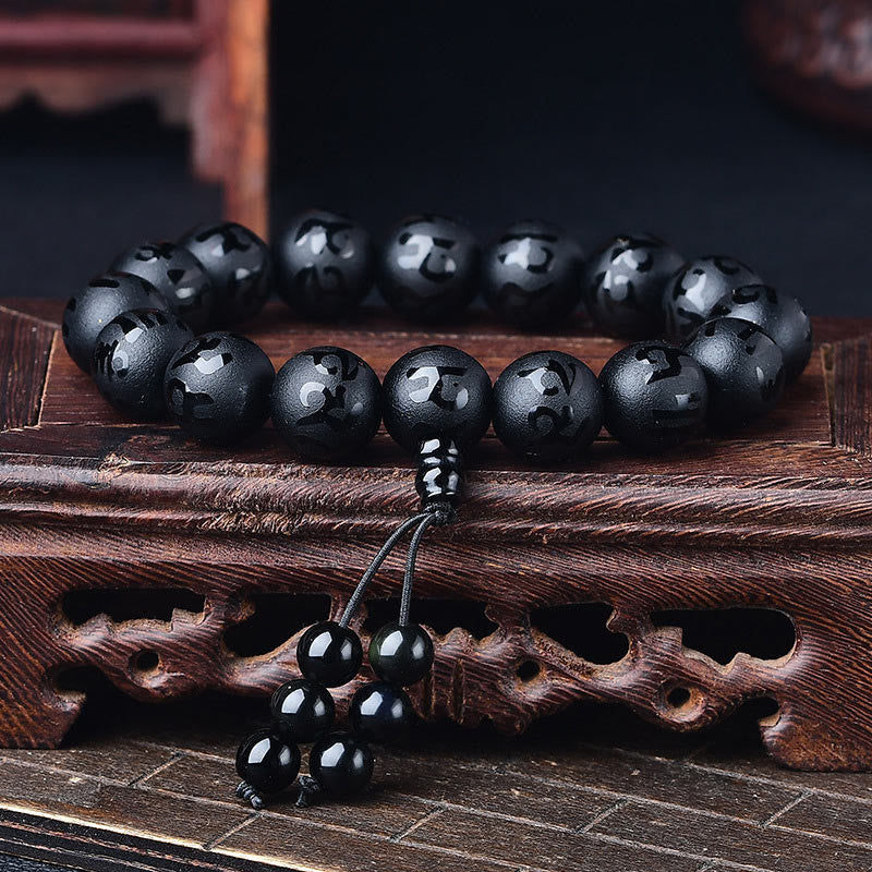 Buddhist Blessing Tibet White Crystal Black Onyx Om Mani Padme Hum Meditation Bracelet