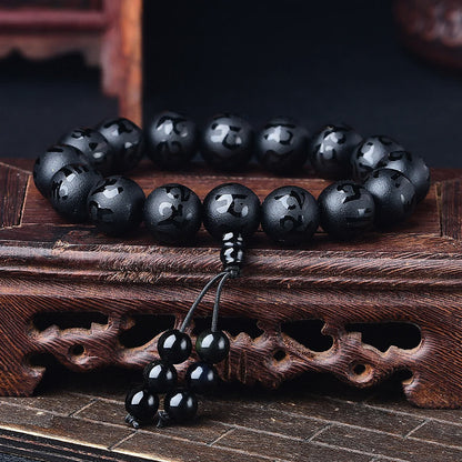 Buddhist Blessing Tibet White Crystal Black Onyx Om Mani Padme Hum Meditation Bracelet