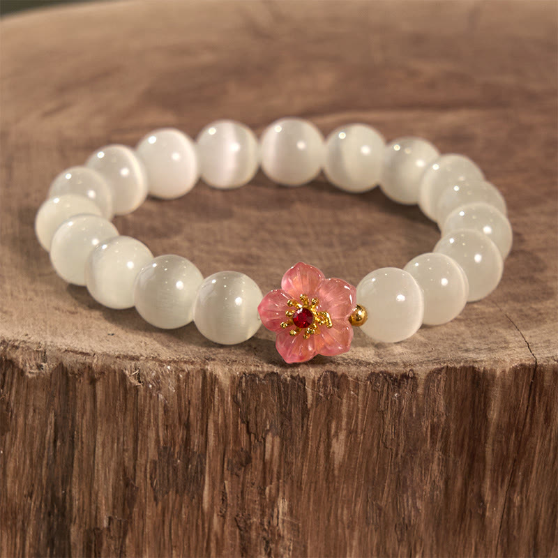 Buddhist Blessing Cat's Eye Chrysoberyl Flower Love Bracelet