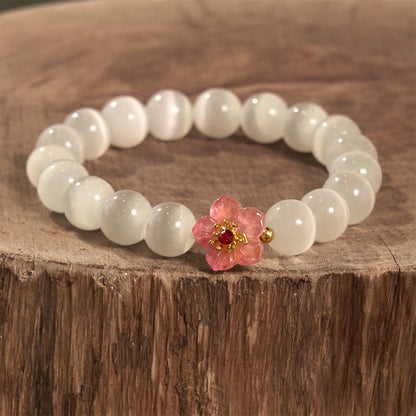 Buddhist Blessing Cat's Eye Chrysoberyl Flower Love Bracelet