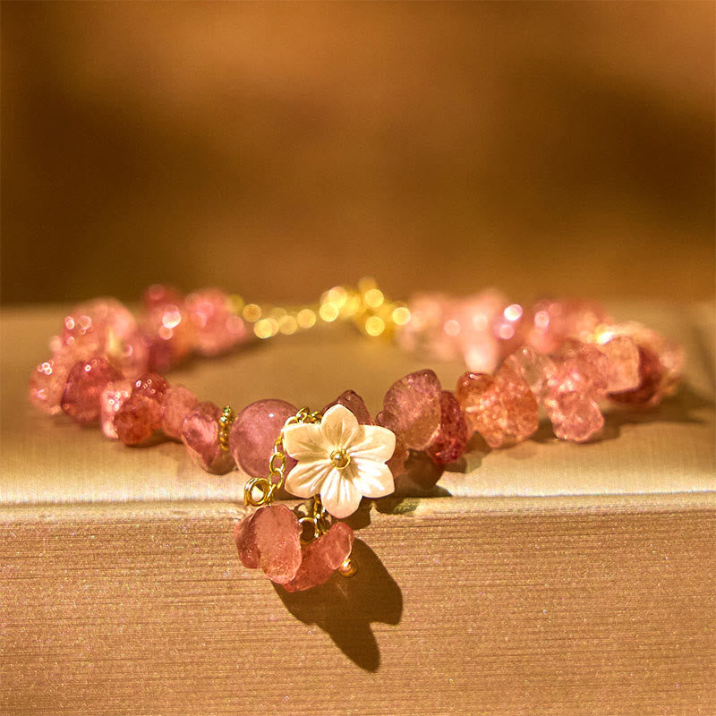 Buddhist Blessing Natural Strawberry Quartz Green Strawberry Quartz Super Seven Crystal Flower Healing Bracelet