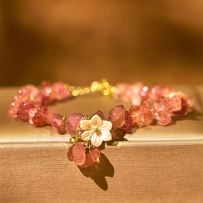 Buddhist Blessing Natural Strawberry Quartz Green Strawberry Quartz Super Seven Crystal Flower Healing Bracelet