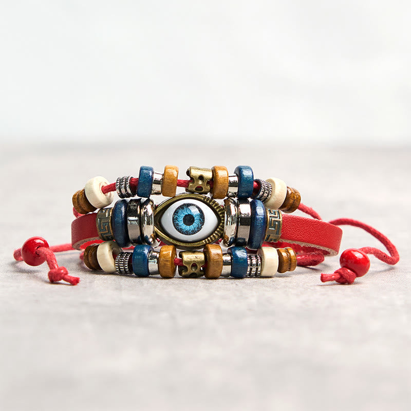 Buddhist Blessing Tibetan Evil Eye Leather Adjustable Protection Bracelet
