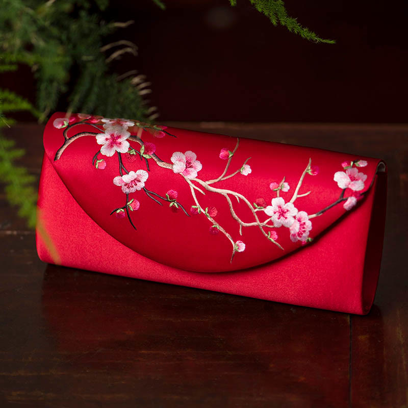 Buddhist Blessing Plum Bossom Tulip Su Embroidery Wedding Shopping Purse Handbag Crossbody Bag