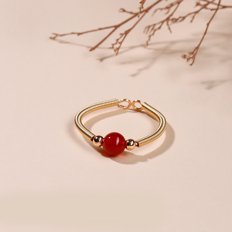 Buddhist Blessing Natural Stone Bead Alloy Healing Open Ring