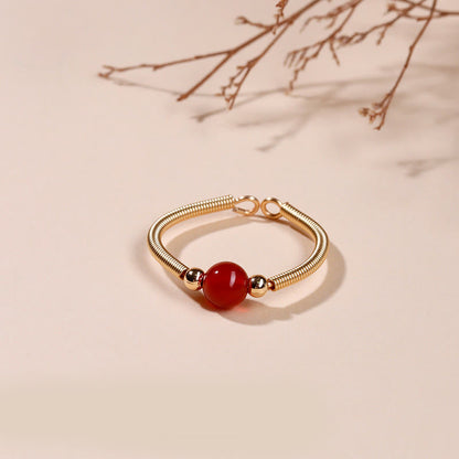 Buddhist Blessing Natural Stone Bead Alloy Healing Open Ring