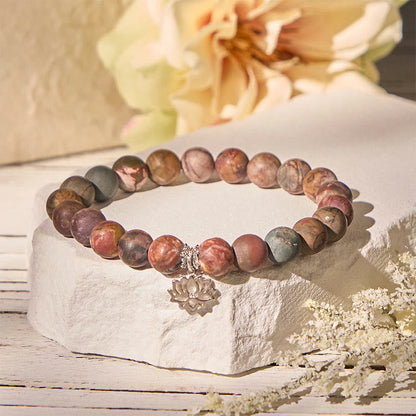 Buddhist Blessing 925 Sterling Silver Lotus Design Picasso Jasper Positive Bracelet