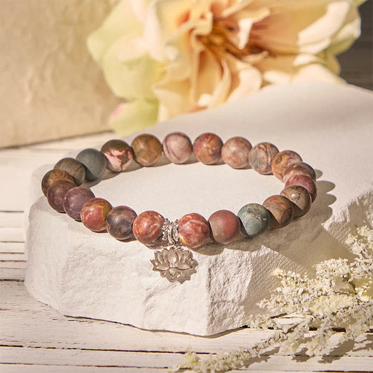 Buddhist Blessing 925 Sterling Silver Lotus Design Picasso Jasper Positive Bracelet