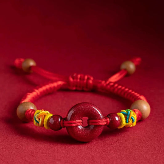 Buddhist Blessing Red String Peach Wood Peace Buckle Cinnabar Protection Adult Kid Bracelet