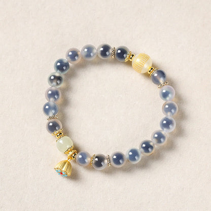 Buddhist Blessing Natural Colorful Candy Agate Golden Lotus Pod Healing Bracelet