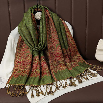 Buddhist Blessing Tibetan Cashew Jacquard Colorful Flower Print Tassels Shawl Fall Winter Soft Warm Scarf Wrap