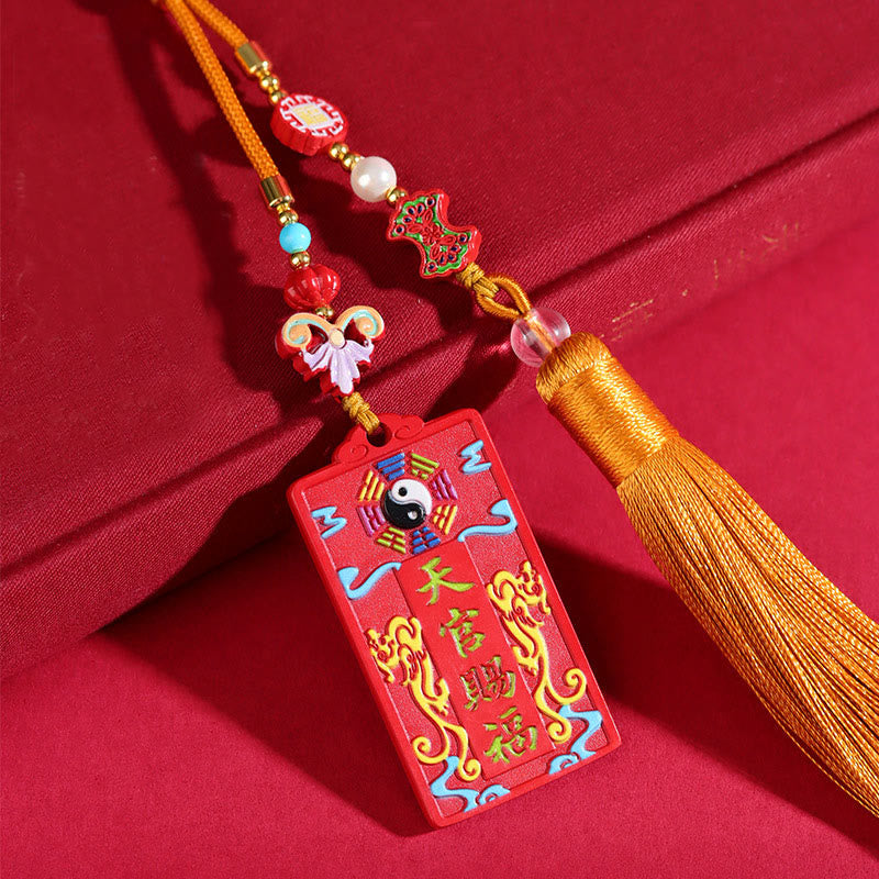 Buddhist Blessing Natural Cinnabar Bagua Yin Yang Fu Character Blessing Car Hanging Decoration