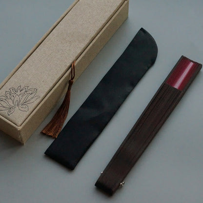 Buddhist Blessing Red Lily Tassel Hollow Rib Silk Handheld Bamboo Folding Fan