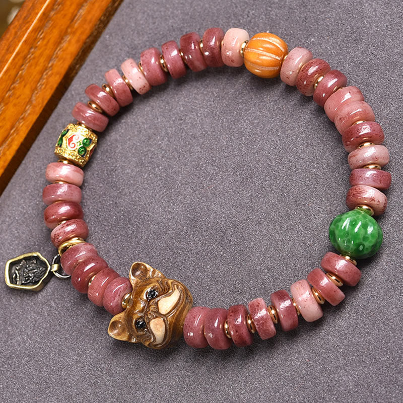 Buddhist Blessing Natural Tibetan Camel Bone Purple Blood Beads Pug Luck Bracelet