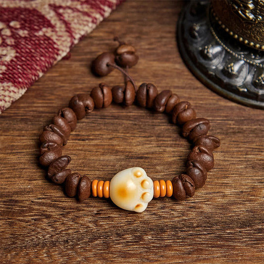 Buddhist Blessing Natural Cat's Paw Coffee Beans Bodhi Seed Beads Bracelet
