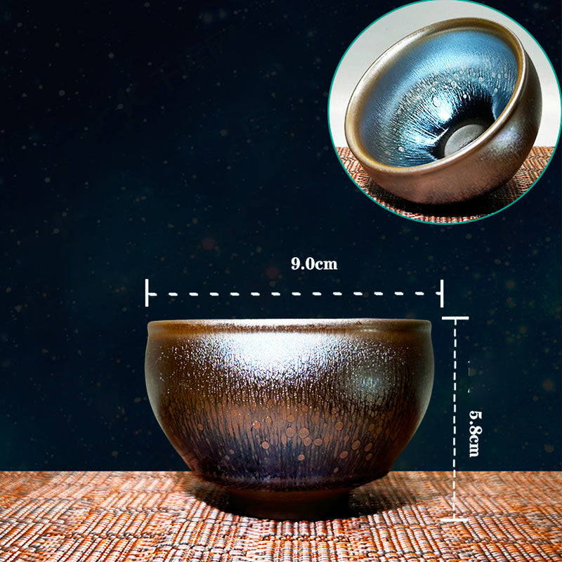 Buddhist Blessing Handmade Chinese Jianzhan Oil Drop Spots Pattern Ceramic Teacup Tenmoku Kung Fu Tea Cup 150ml