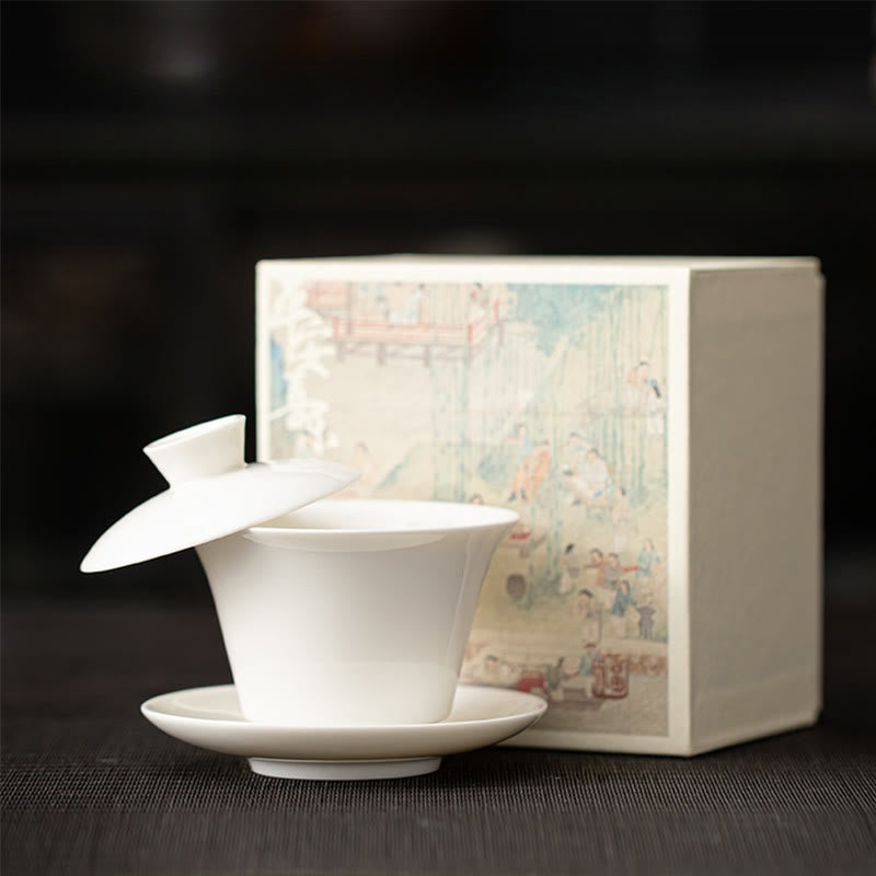 Buddhist Blessing Thangka Dragon Buddhas Dunhuang Ceramic Gaiwan Sancai Kung Fu Tea Cup And Saucer With Lid Gift Box 180ml