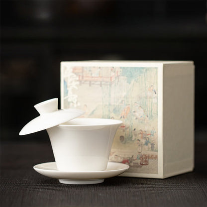 Buddhist Blessing Thangka Dragon Buddhas Dunhuang Ceramic Gaiwan Sancai Kung Fu Tea Cup And Saucer With Lid Gift Box 180ml