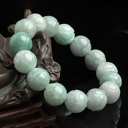 Buddhist Blessing Natural Jade Lotus Carving Prosperity Bracelet