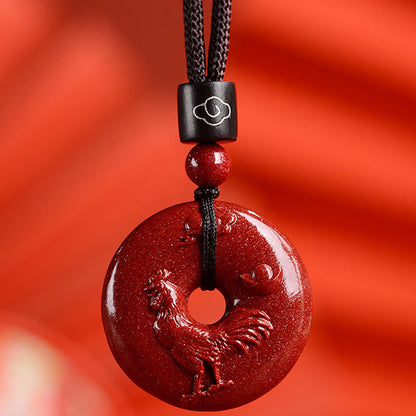 Buddhist Blessing Chinese Zodiac Cinnabar Peace Buckle Calm Necklace Pendant