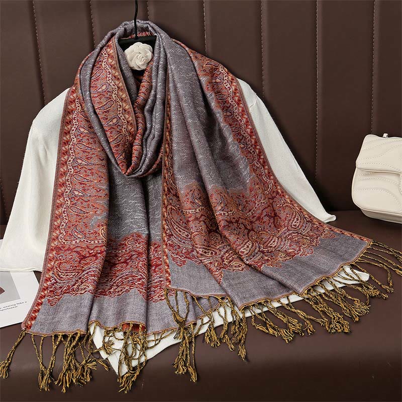Buddhist Blessing Tibetan Cashew Jacquard Colorful Flower Print Tassels Shawl Fall Winter Soft Warm Scarf Wrap