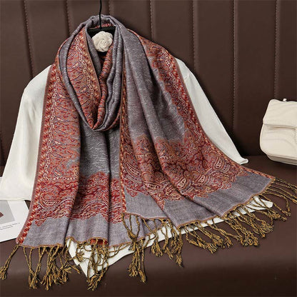 Buddhist Blessing Tibetan Cashew Jacquard Colorful Flower Print Tassels Shawl Fall Winter Soft Warm Scarf Wrap