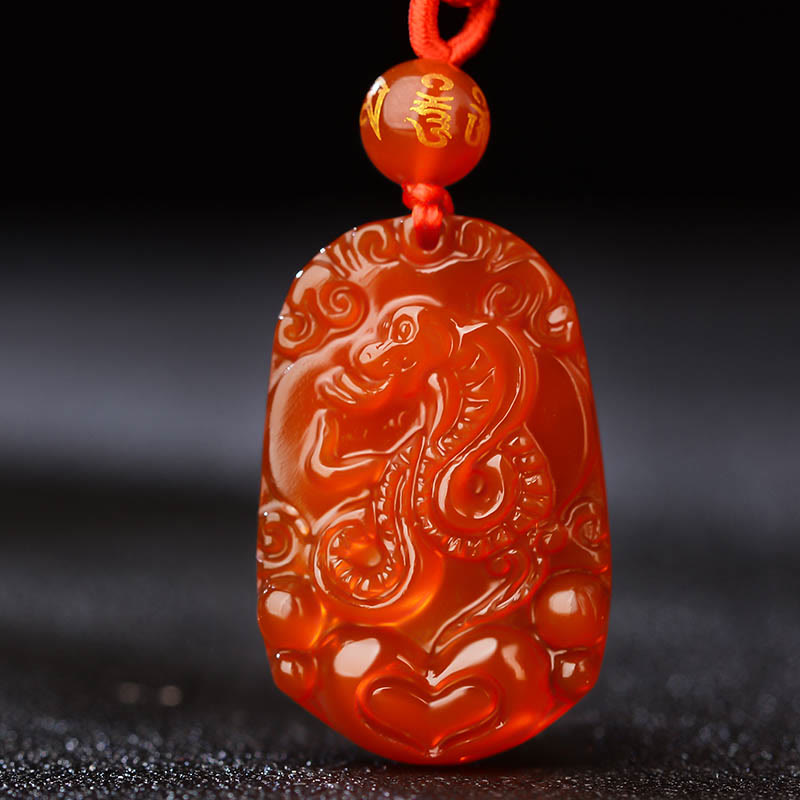 Buddhist Blessing Chinese Zodiac Red Agate Luck Necklace Pendant