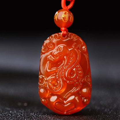 Buddhist Blessing Chinese Zodiac Red Agate Luck Necklace Pendant