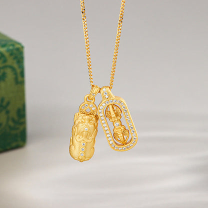 Buddhist Blessing 925 Sterling Silver Mini PiXiu Dorje Vajra Wealth Necklace Pendant