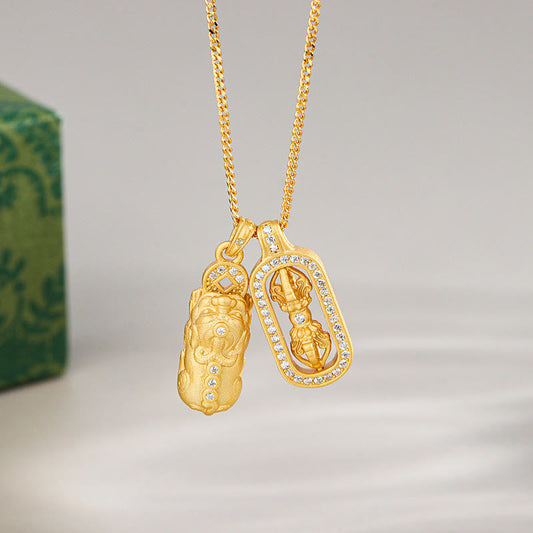 Buddhist Blessing 925 Sterling Silver Mini PiXiu Dorje Vajra Wealth Necklace Pendant