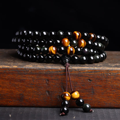Buddhist Blessing 108 Mala Beads Black Obsidian lce Obsidian Fulfilment Bracelet