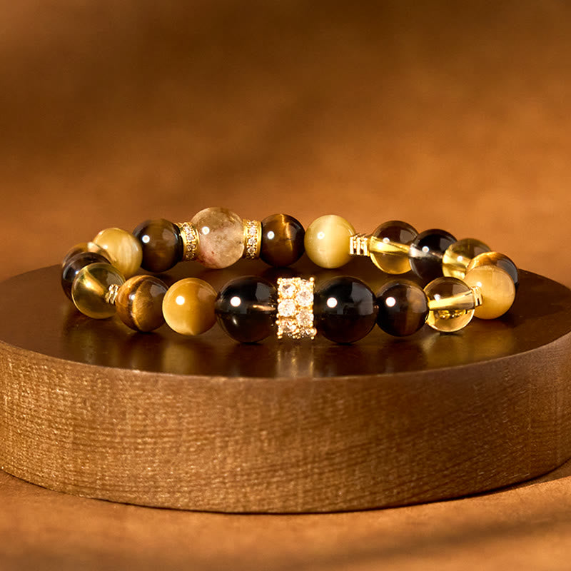 Buddhist Blessing Citrine Topaz Smoky Quartz Tiger Eye Happiness Bracelet