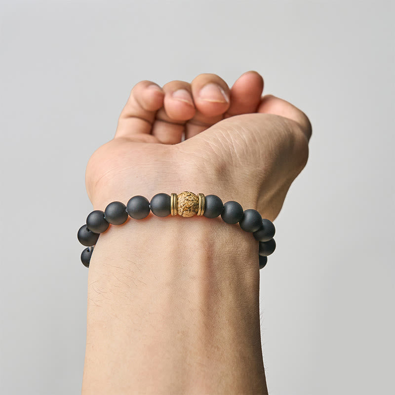 Buddhist Blessing Natural Frosted Black Onyx Picture Jasper Fortune Bracelet