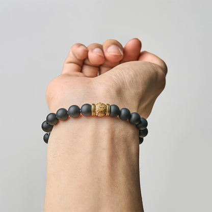 Buddhist Blessing Natural Frosted Black Onyx Picture Jasper Fortune Bracelet