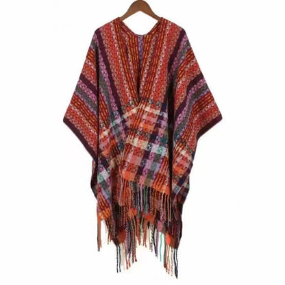 Buddhist Blessing Tibetan Colorful Stripe Geometry Tassels Shawl Fall Winter Soft Scarf Wrap