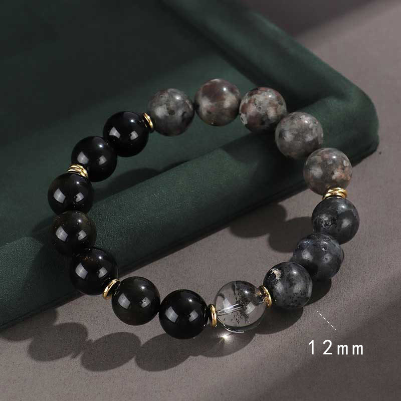 Buddhist Blessing 925 Sterling Silver Black Onyx Gold Sheen Obsidian Lava Rock Tiger Eye Six True Words Wealth Protection Bracelet
