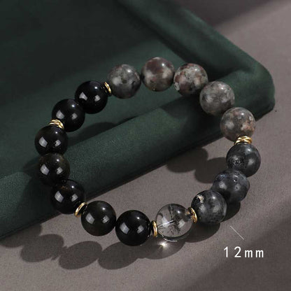 Buddhist Blessing 925 Sterling Silver Black Onyx Gold Sheen Obsidian Lava Rock Tiger Eye Six True Words Wealth Protection Bracelet