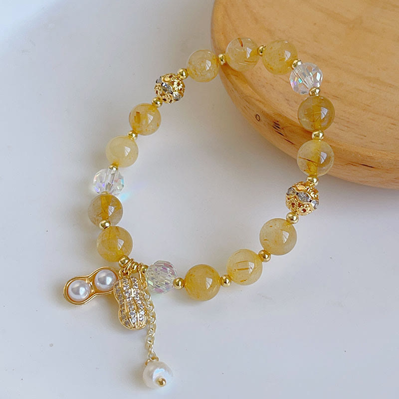 Buddhist Blessing Sun Stone Colorful Rutilated Quartz Wealth Peanut Charm Bracelet