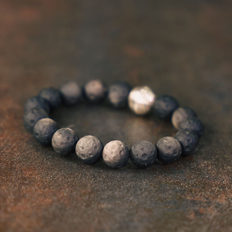 Buddhist Blessing Natural Silver Sheen Obsidian Lunar Meteorite Protection Bracelet
