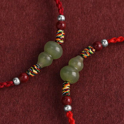 Buddhist Blessing Natural Hetian Jade Gourd Protection Luck Braided Bracelet Anklet