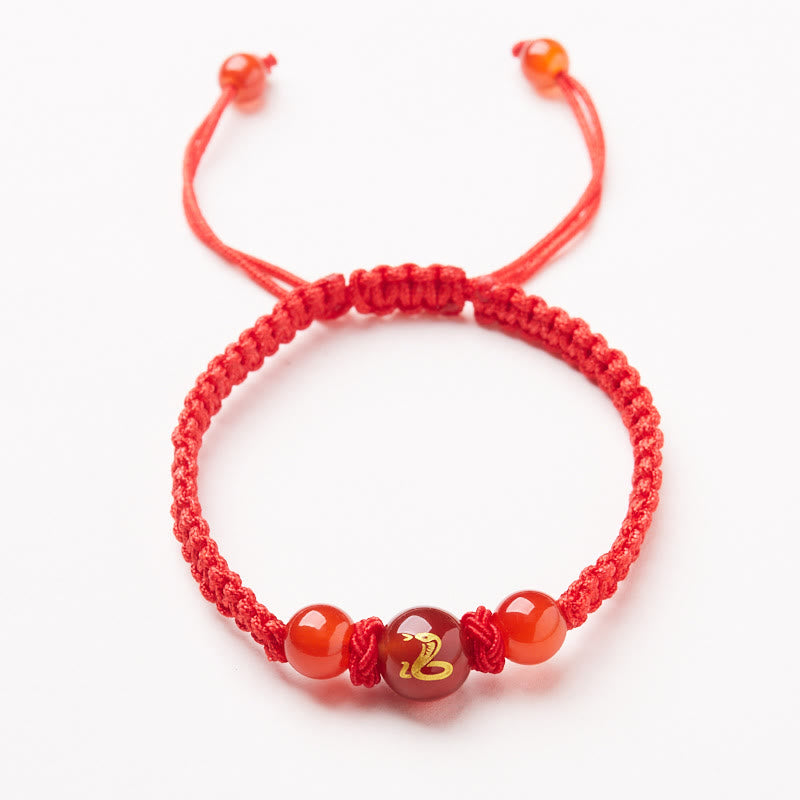 Buddhist Blessing Natural Red Agate Chinese Zodiac Red String Braided Protection Luck Bracelet
