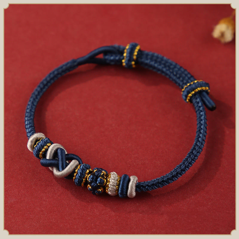 Buddhist Blessing Handcrafted Peach Blossom Peace Knot Colorful Rope Adjustable Bracelet