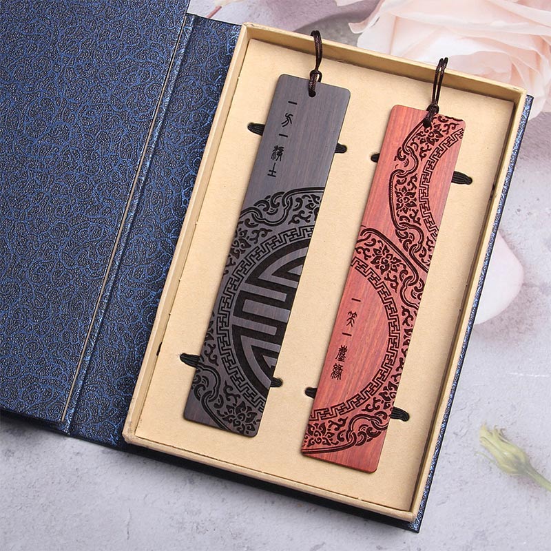 Buddhist Blessing Zen Enlightenment Quotes Ebony Wood Small Leaf Red Sandalwood Bookmarks With Gift Box (Extra 30% Off | USE CODE: FS30)