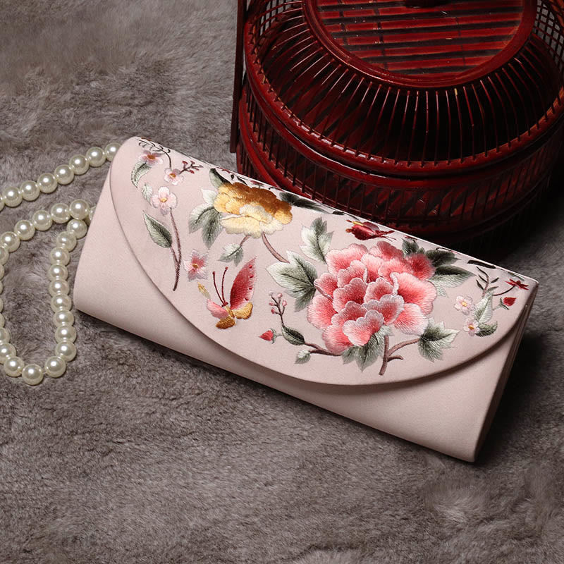 Buddhist Blessing Peony Tulip Su Embroidery Wedding Shopping Purse Handbag Crossbody Bag