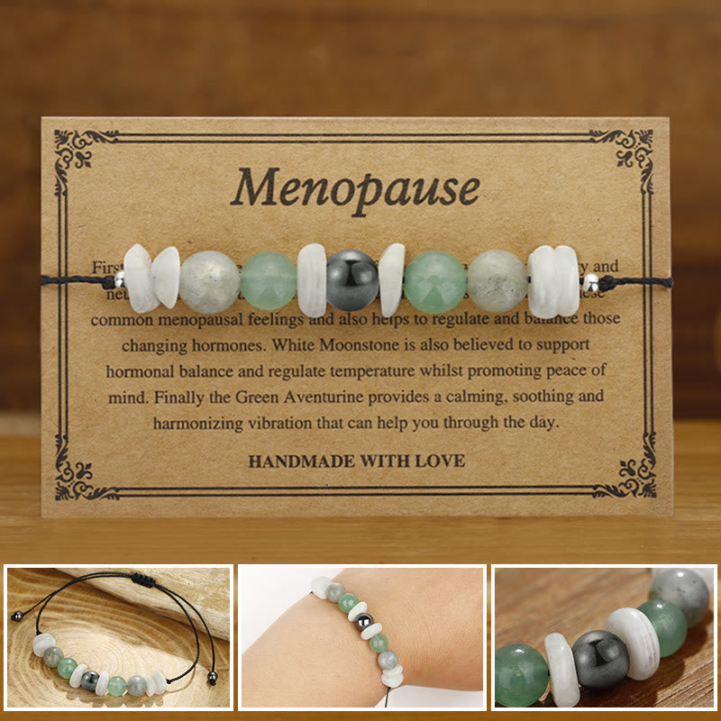 Buddhist Blessing Menopause Labradorite Green Aventurine White Moonstone Healing Bracelet