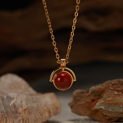Buddhist Blessing Red Agate Tiger Eye Aquamarine Moonstone 925 Sterling Silver Confidence Necklace Pendant